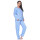 Damen Pyjama lang Thermo Winter Schlafanzug, Blau/L/40
