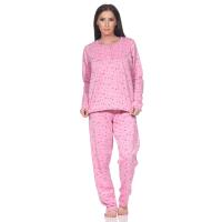Damen Pyjama lang Thermo Winter Schlafanzug, Rosa/L/40