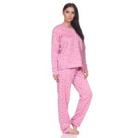 Damen Pyjama lang Thermo Winter Schlafanzug, Rosa/L/40