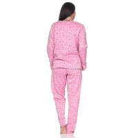 Damen Pyjama lang Thermo Winter Schlafanzug, Rosa/L/40