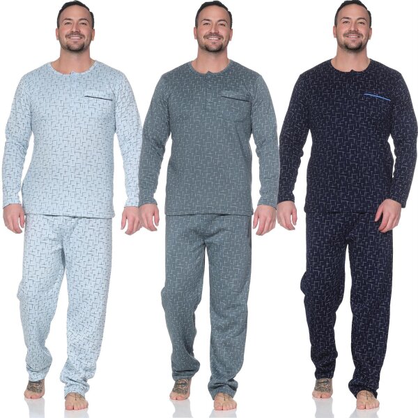 Herren Thermo Pyjama lang Winter Schlafanzug, Gr. M L XL 2XL