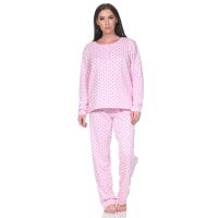 Damen Pyjama lang Thermo Winter Schlafanzug, Rosa/L/40