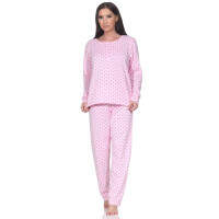 Damen Pyjama lang Thermo Winter Schlafanzug, Rosa/L/40