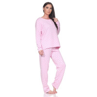 Damen Pyjama lang Thermo Winter Schlafanzug, Rosa/L/40