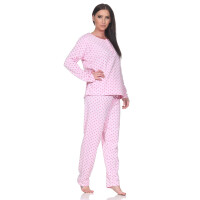 Damen Pyjama lang Thermo Winter Schlafanzug, Rosa/L/40
