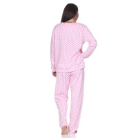Damen Pyjama lang Thermo Winter Schlafanzug, Rosa/L/40