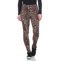 Damen Leggings Leo Zebra Print Stretch Slim Fit,  Leo1-Braun M/38