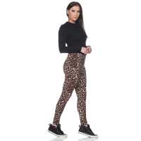 Damen Leggings Leo Zebra Print Stretch Slim Fit,  Leo1-Braun M/38