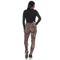 Damen Leggings Leo Zebra Print Stretch Slim Fit,  Leo1-Braun M/38