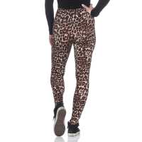 Damen Basic Leggings,  Leo, Zabra, Leo1-Braun/XL/42