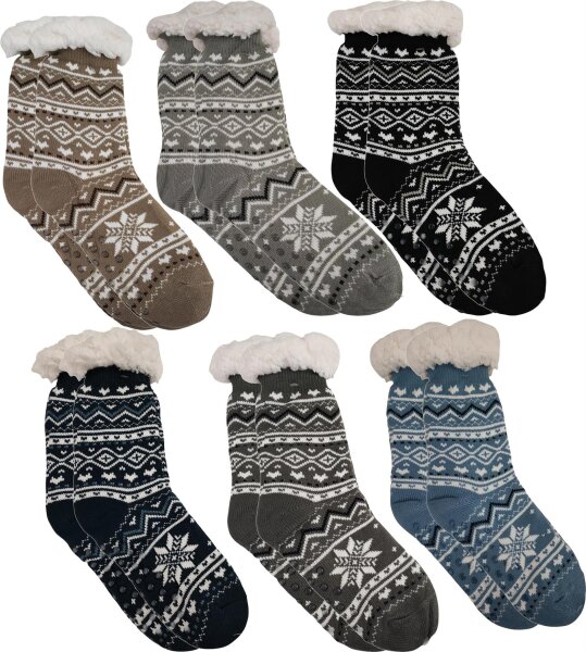 Herren Hüttensocken Kuschelsocken Anti Rutsch Socke Winter-Socken Strick Fleece Gefüttert;