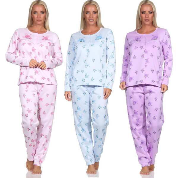 Damen Thermo Pyjama lang zweiteiliger Schlafanzug, Gr. M L XL XXL