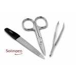 3-teiliges Solingen Maniküre Set mit Leder Etui, Nagelschere, Feile, Pinzette, Made in Germany Magenta