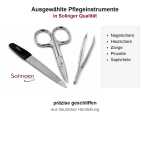 3-teiliges Solingen Maniküre Set mit Leder Etui, Nagelschere, Feile, Pinzette, Made in Germany Magenta
