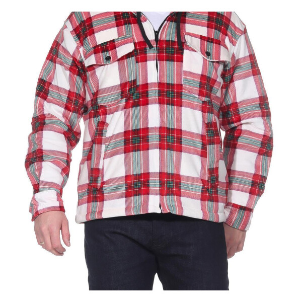 Herren Holzfäller Hemd Thermohemd gefüttert Sweatshirt Kariert Jacke, Weiß/Rot/L