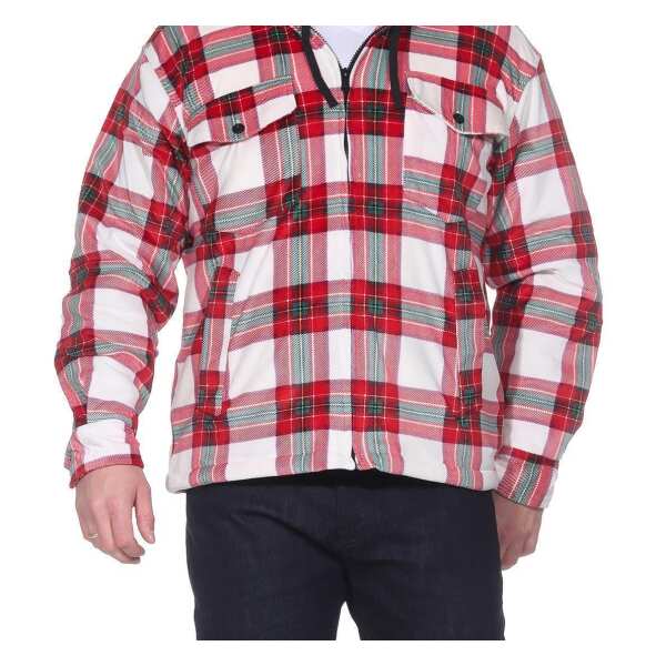 Herren Holzfäller Hemd Thermohemd gefüttert Sweatshirt Kariert Jacke, Weiß/Rot/XL