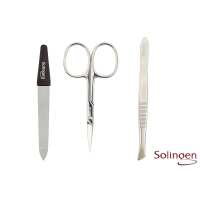 Solingen* Maniküre Set im Lederetui – Made in Germany – Nagelschere, Saphirnagelfeile (grob/fein), Pinzette zur Nagelhautpflege – Echtes Leder Beere