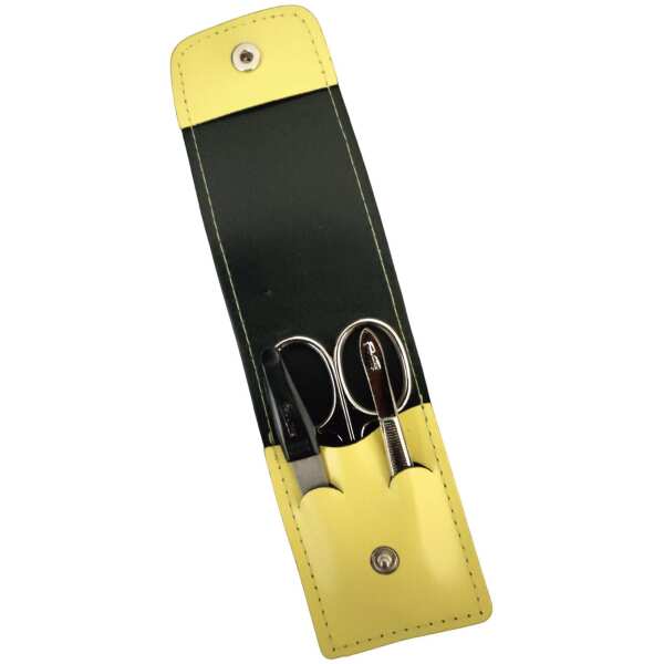Solingen* Maniküre Set im Lederetui – Made in Germany – Nagelschere, Saphirnagelfeile (grob/fein), Pinzette zur Nagelhautpflege – Echtes Leder Gelb