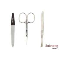 Solingen* Maniküre Set im Lederetui – Made in Germany – Nagelschere, Saphirnagelfeile (grob/fein), Pinzette zur Nagelhautpflege – Echtes Leder Rot