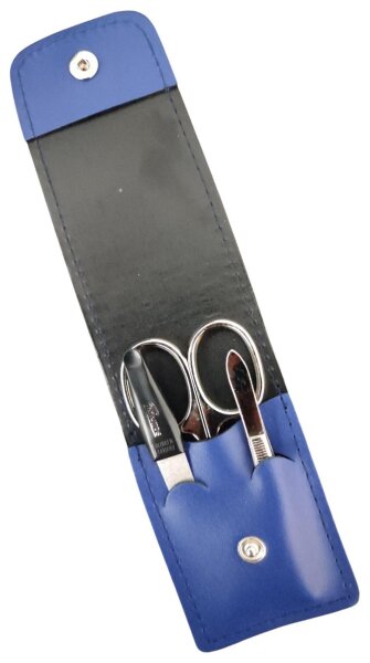 3-tlg Solingen Maniküre Set mit Etui echtes Leder Nagelschere; Royalblau