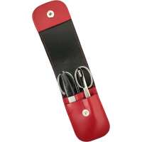 3-teiliges Solingen Maniküre Set mit Leder Etui, Nagelschere, Feile, Pinzette, Made in Germany Rot