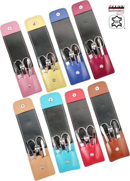 4-teiliges Solingen* Maniküre Set mit echt Leder Etui, Nagelschere, Feile, Pinzette, Made in Germany