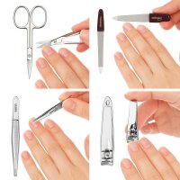 4-teiliges Solingen* Maniküre Set mit echt Leder Etui, Nagelschere, Feile, Pinzette, Made in Germany