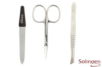 4-teiliges Solingen* Maniküre Set mit echt Leder Etui, Nagelschere, Feile, Pinzette, Made in Germany