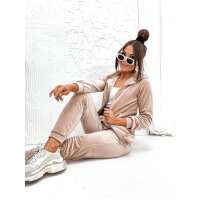 Damen Nicki Jogginganzug mit Kapuze Freizeitanzug;  Beige/L/40