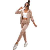 Damen Nicki Jogginganzug mit Kapuze Freizeitanzug;  Beige/L/40
