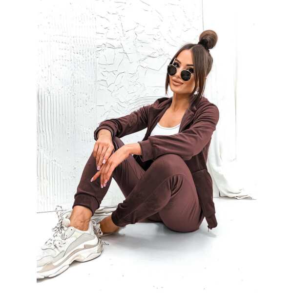 Damen Nicki Jogginganzug mit Kapuze Freizeitanzug;  Schokobraun/XL/42