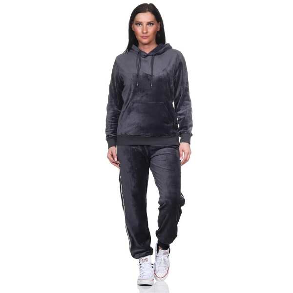 Damen Jogginganzug Nicki-Anzug mit Kapuzen hoodie: S M L XL 2XL Grau/3XL