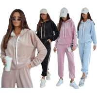 Damen Velours Set Hoodie Jogginghose Freizeitanzug...