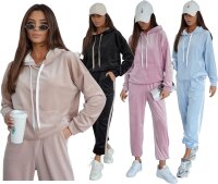 Damen Velours Set Hoodie Jogginghose Freizeitanzug...