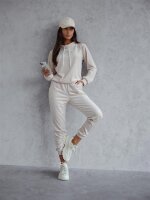 Damen Nicki Hoodie Jogginghose Freizeitanzug Homewear,  Beige/L/XL