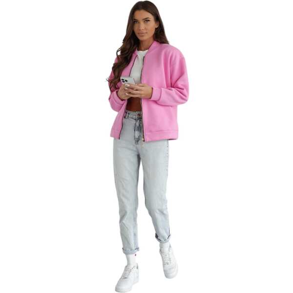 Damen Sweatjacke Premium Baumwolljacke Bomberjacke mit Reißverschluss, Rosa/S/M 36/38