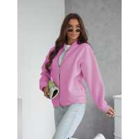 Damen Sweatjacke Premium Baumwolljacke Bomberjacke mit Reißverschluss, Rosa/S/M 36/38
