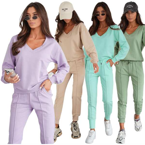 Damen Jogginganzug Freizeitanzug mit Sweatshirt Baumwoll-Trainingsanzug Gr. S M L XL