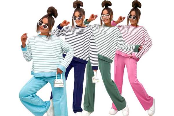Damen Jogginganzug Freizeitanzug Baumwoll-Set – Sweatshirt & Hoch Taillierte Hose,