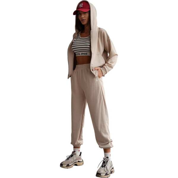 Damen Jogginganzug Freizeitanzug mit Kapuzenjacke, Beige/M/38