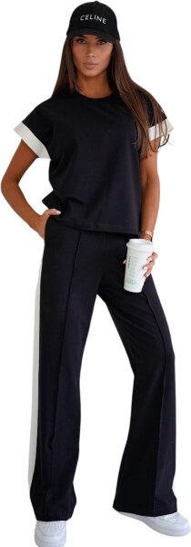 Damen Jogginganzug Freizeitanzug mit Sweatshirt Baumwoll-Trainingsanzug; Schwarz/S/36