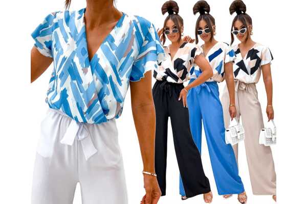 Damen Jumpsuit mit Wickeloberteil Overall luxuriöse Look