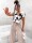 Damen Jumpsuit mit Wickeloberteil Overall luxuriöse Look Beige/L/40