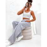 Damen High-Waist Stoffhose mit weitem Bein und Stretchbund Grau/XL/42