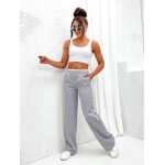 Damen High-Waist Stoffhose mit weitem Bein und Stretchbund Grau/XL/42