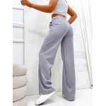 Damen High-Waist Stoffhose mit weitem Bein und Stretchbund Grau/XL/42