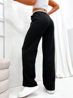 Damen High-Waist Stoffhose mit weitem Bein und Stretchbund Schwarz/L/40
