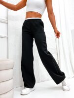 Damen High-Waist Stoffhose mit weitem Bein und Stretchbund Schwarz/XL/42