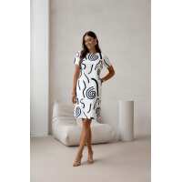 Damen Mittellanges Etui Kleid mit Geometrischem Print – Modern, Praktisch und Vielseitig Schwarz/3XL/46