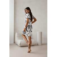 Damen Mittellanges Etui Kleid mit Geometrischem Print – Modern, Praktisch und Vielseitig Schwarz/3XL/46